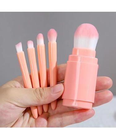 Retractable Makeup Brush 5 In 1 Cute Makeup Brush Set | All In 1 Cute Set Portable Face Cosmetic Brushes For Eyeshadow Eyebrow Eyeliner Blending Pink - Buy Online on GoSupps.com