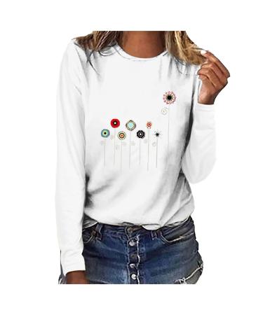 tsaChick Women's Oversized Sweatshirt Clearance Autumn Winter Slim Sunflower Long Sleeve Shirt S-XXL Custom Hoodie Female Crew Neck Knit Overall Women's Hoodies WYF45 White 109 S