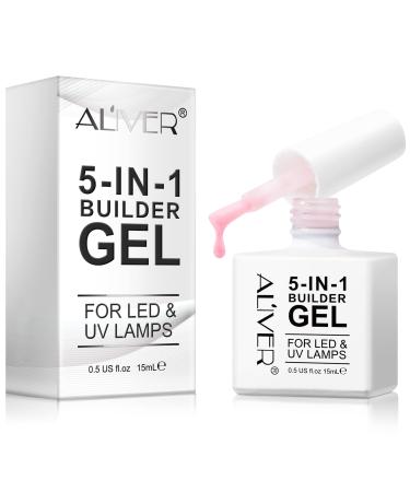 5 in 1 Nail Builder Gel Pink Strengthening Gel 15ml for Hard Strong Nails Tips & Extensions and Nail Art Decoration Hard Gel Builder Extension Professional Manicure Repair