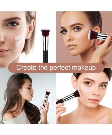 AOOWU Foundation Brush Premium Makeup Brush for Liquid Makeup Flat Top Foundation Brush Concealer Brush Multifunctional Face Brush for Liquid Cream Blending Buffing Powder Cosmetics 1 pcs - Silver black - Buy Online on GoSupps.com