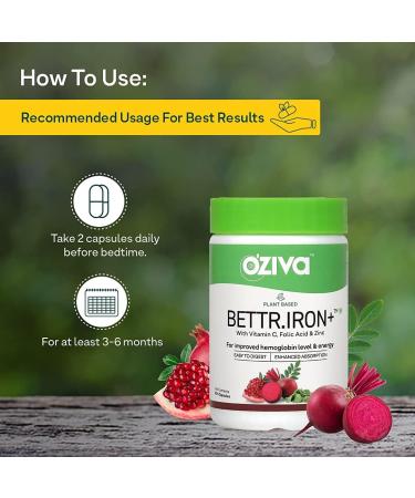 Kavir Bettr.Iron+ (Plant Based Iron Vitamin C Folic Acid Zinc & Moringa) for Improved Hemoglobin Oxygen Binding & Immunity Iron Supplements Certified Vegan 60 Capsules - Buy Online on GoSupps.com