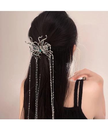 Wiwpar Butterfly Clips - Shiny Long Tassel Chain Hair Clip for Women Girls | Decorative Hair Barrettes for Bride Wedding Party - Silver - Buy Online on GoSupps.com