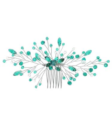 Bridal Green Crystal Hair Comb Emerald Hair Vine Malachite Green Wedding Headpiece Prom Party Festival Hair Accessories for Women and Girls (Silver) Hair Comb
