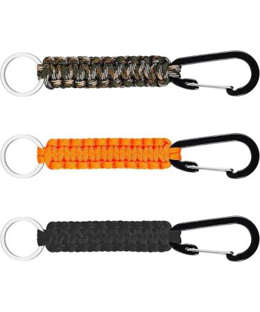 Viviihoo Paracord keychain set - 3 pieces in black & orange & camouflage carabiner hooks and braided lanyard for outdoor camping hiking and survival equipment - 15.6cm - Buy Online on GoSupps.com