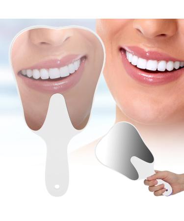 Cute Tooth Shaped Mirror with Handle Small Gift for Dental Clinic 3 Colors Available PC Material Designed for Oral Observation (White)