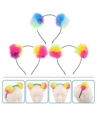 Lurrose Colorful Pom Pom Headband Bear Ears Fluffy Faux Fur Hairband Set - Buy Online on GoSupps.com