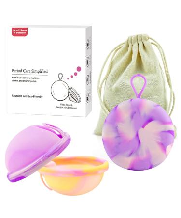 AVCXEC 2 Set menstrual disc reusable menstrual cups made of silicone mit 2 periodic discs of size L and 1 storage pockets flexible leak-proof environmentally friendly 48ml