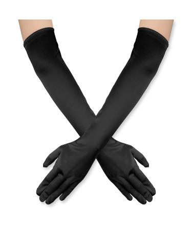 SAVITA 21" Women Long Gloves Long Elbow Satin Gloves Stretchy 1920s Opera Gloves for Women Girls Evening Party Dance Hand Care Moisturizing Black
