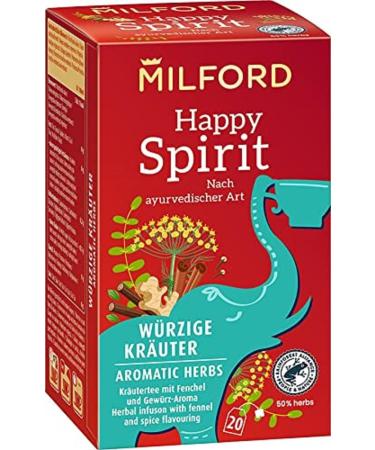 Milford Happy Spirit | Spicy herbs | Herbal tea with fennel and spice aroma | Ayurvedic style | 20 tea bags