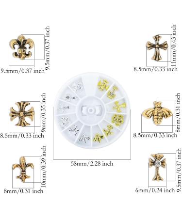 2 Boxes AB Nail 3D Art Accessories - 24 Pcs Mixed Sizes, Multi Shapes Manicure Decoration in Golden and Silver - Nail Face Makeup DIY Craft - Buy Online on GoSupps.com