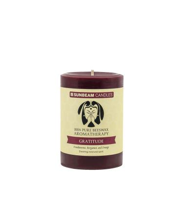 100% Pure Beeswax Gratitude 3"x4.25" Aromatherapy Pillar | Essential Oils of Frankincense Bergamot & Orange | 70-Hour Burn Time | Made in USA
