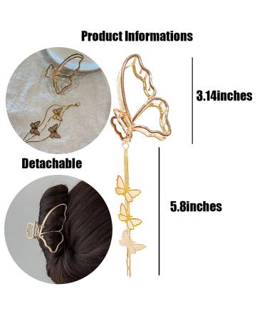 Golden Butterfly Hair Clips Set - Large Nonslip Hair Clamps with Tassel Design - Stylish Metal Barrettes for Women (2PCS) - Buy Online on GoSupps.com
