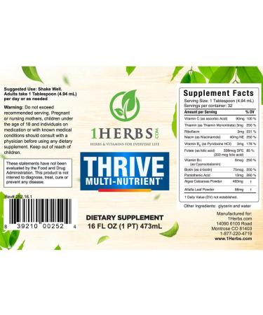Thrive Multi-Nutrient Liquid - Alcohol-Free Daily Multivitamin | Immune & Brain Support | Liquid Vitamin C & B Complex | 16 Fl Oz - Buy Online on GoSupps.com