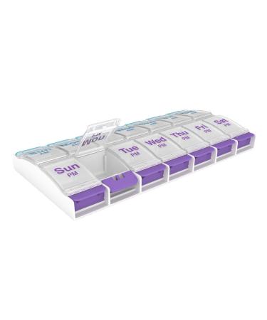 EZY DOSE Push Button Weekly (7-Day) Pill Case Medicine Planner Vitamin Organizer Box 2 Times a Day AM/PM Large Compartments Arthritis Friendly Clear Lids BPA Free Pack of 6