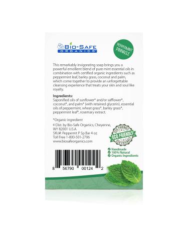 Bio-Safe Organics Peppermint Pinnacle Soap | 100% Handmade Natural Exfoliating Organic Soap Bar | Vegan & Moisturizing | 4 Oz - Buy Online on GoSupps.com