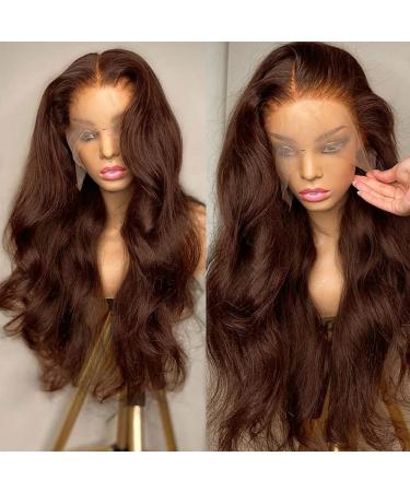 200 Density 13x6 Auburn Brown Body Wave Lace Front Wigs HD Transparent Lace Front Wig Human Hair with Baby Hair Chestnut Brown Colored Human Hair Wigs For Women Brazilain Virgin Glueless Wigs Human Hair pre plucked Full ...