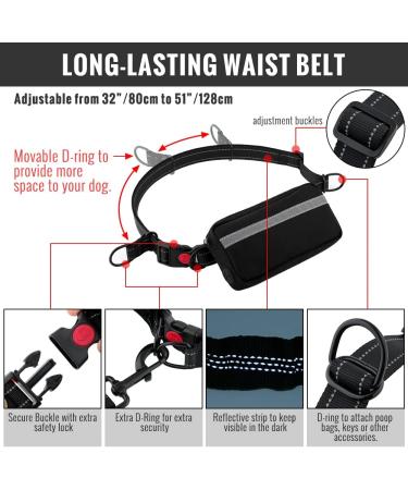 Plutus Pet Hands Free Dog Lead | Dual Handle Retractable Bungee Lead | Reflective Stitches | Adjustable Waist Lead for Medium Large Dogs - Red - Buy Online on GoSupps.com
