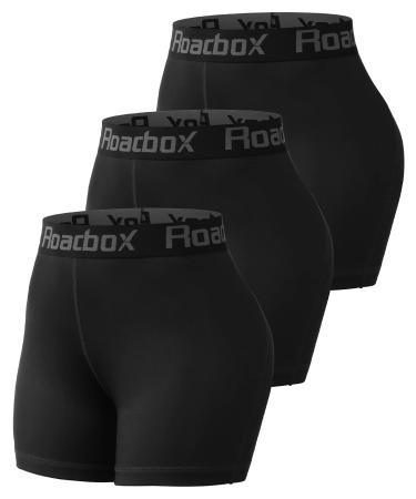 Roadbox Compression Shorts Women 3"/5" Volleyball Shorts with Pocket/Non-Pocket Cool Dry for Running Workout Yoga Swimming Black+black+black Medium