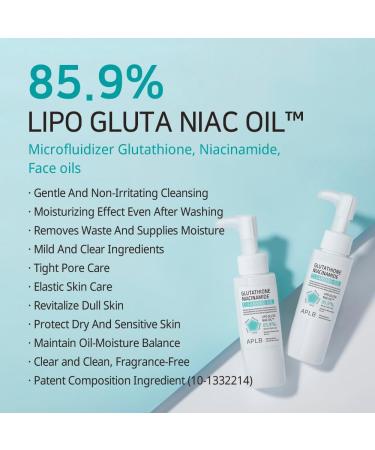 APLB Glutathione Niacinamide Cleansing Oil | Huile Lipo Glutathion Niac 73 8% 105ml/Soins cor ens D maquillant pour peaux sensibles Hydratant Soin des points noirs - Buy Online on GoSupps.com