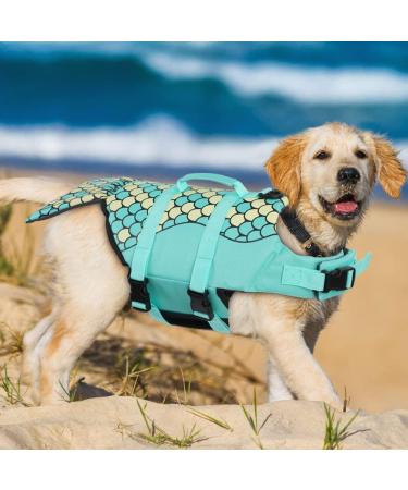 Emust Dog Life Jacket | Adjustable Water Safety Vest for Small Medium & Large Dogs | Green Mermaid Design with Rescue Handle - Buy Online on GoSupps.com