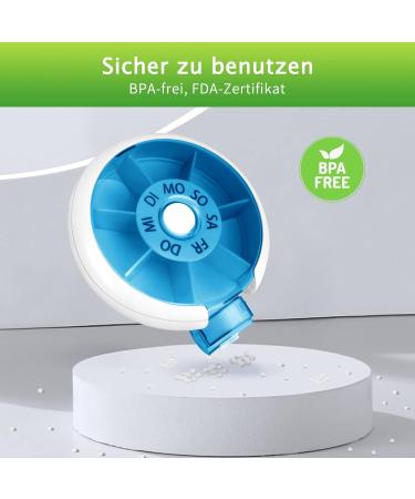 OPRET 2-Piece Weekly Pill Organizer | Travel-Friendly 7-Day Medication Box | Compact 9x9cm Small Tablet Holder in Blue & Black - Perfect for International Shipping - Buy Online on GoSupps.com