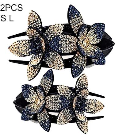 2pcs Rhinestone Double Flower Hair Clip Elegant Hair Ornament Women Hair Claw Hair Crystal Rhinestone Hair Clip Kit Barrettes Crystal Glitter Hair Comb Accessories For Women Girls - Buy Online on GoSupps.com