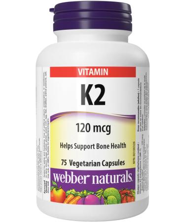 Webber Naturals Vitamin K2 120 mcg 75 Capsules MK-7 Formula Helps Support Bones Vegan