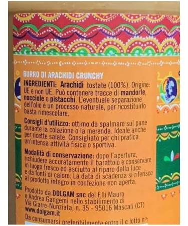 Dolgam I Siciliani Burro di Arachidi Crunchy Peanut Butter Crispy Sicilian Specialities 300 g Glass Jar Spreadable Crispy Peanut Butter Gluten Free - Buy Online on GoSupps.com