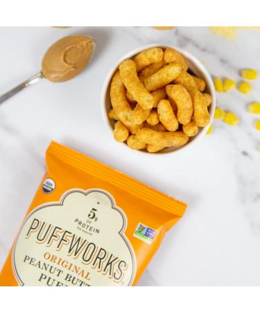Puffworks Organic Peanut Butter Puffs 1.2oz (Pack of 6) | Plant-Based Protein Snack | Gluten-Free, Vegan, Kosher - Buy Online on GoSupps.com