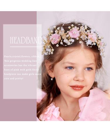 IYOU Flower Communion Headpiece Pink Floral Princess Headbands Pearl Butterfly Birthday Wedding Hair Accessories for Girls - Buy Online on GoSupps.com