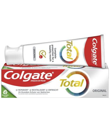 Colgate toothpaste Total original 75ml - tooth cleaning for a healthy mouth and 12 hours of proactive tooth protection* - cleans teeth gums cheeks and tongue 75 ml (1 pack) - Buy Online on GoSupps.com