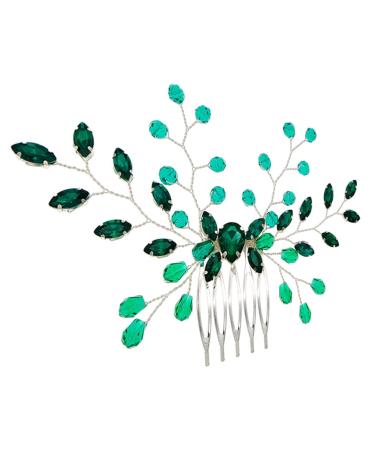 Gogogmee Girl Headpiece Hair Accessories for Green Rhinestone Hair Comb Bridal Hair Accessory Crystal Hair Comb Crystal Hair Side Comb Bride Headpieces for Wedding Hair Comb for