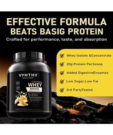 VYHTHY Banana Flavored Whey Protein Powder 24g Protein per Serving Fast-Absorbing Concentrated whey Protein Low Sugar Gluten-Free Natural Flavor 3.5lbs(56oz) - Buy Online on GoSupps.com
