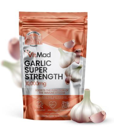 Garlic Extract 10,000mg - High Strength Vegan Tablets for Heart Health - 120 Count - Buy Online on GoSupps.com