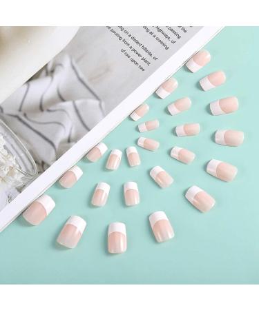 Brinote Square False Nails Nude Medium Length French Fake Nails - 24Pcs Full Cover Acrylic Press on Nails for Women and Girls - Buy Online on GoSupps.com