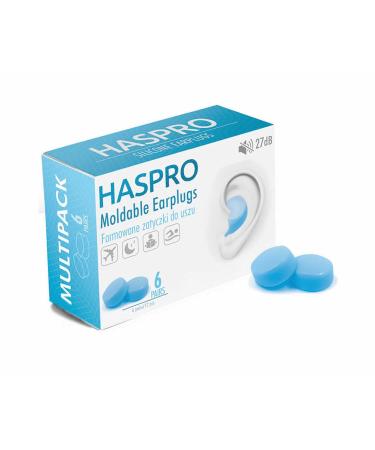 Haspro Mold 6p 6 pair Formable silicone earplugs with plastic container reusable soft waterproof for swimming bathing snoring sleeping work blue