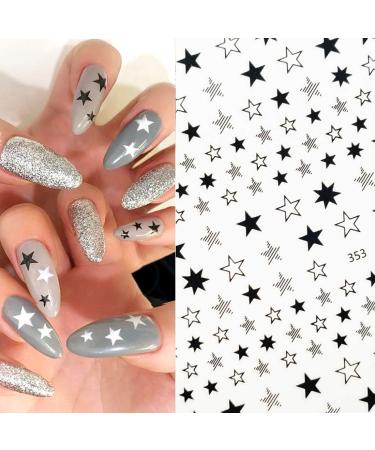 KITBE 7 Sheets Star Nail Art Stickers Bronzing Black White Nail Art Supplies Manicure Tips Nail Decals for Acrylic Nails Colorful Laser Flake Sticker for Women Kids Beauty Nail Charms