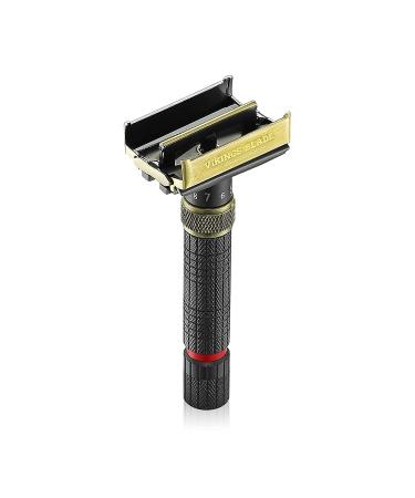 VIKINGS BLADE Adjustable Double Edge Safety Razor - The Emperor MEIJI | Solid Brass | Short & Fat Handle | Butterfly Twist-To-Open | Eco Friendly | Luxury Case - Smooth, Close, Clean Shaving - Buy Online on GoSupps.com