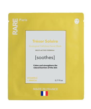 Tr sor Solaire Soothing Facial Mask - Soothing & Calming Sheet Mask with Arnica & Vitamin E- Soothing Firming Revitalizing - Made in France - 1 Sheet
