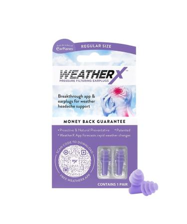 WeatherX Headache Prevention  Pressure Filtering Earplug for Shifts in Barometric Weather Pressure  Download Free Alert app (Regular 1 PK)