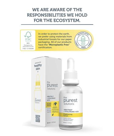 Purest Solutions Brightening Serum - Vegan Arbutin 2% & Hyaluronic Acid for Even Skin Tone | Eco-Friendly Cruelty-Free | 1 fl. oz - Buy Online on GoSupps.com