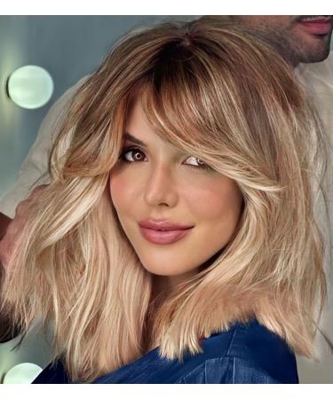 Emmor Ashblonde wigs with curtain bangs especially synthetic women's wigs shoulder -length heat -resistant wig for everyday use natural and conveniently ashblond #
