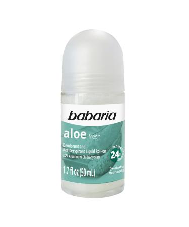 Babaria Roll-On Deodorant Aloe - Alcohol-Free Antiperspirant for Women and Men with 24-Hour Protection - Moisturizing Anti Sweat Deodorant - 1.7 oz