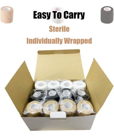 24 Pack 2 Self Adherent Bandage Wrap - Athletic Elastic Cohesive Flex Tape for Sport, First Aid, Medical - 5 Yards per Roll - Ideal for Wrist, Ankle, Sprains, Swelling - 3 Colors Included - Buy Online on GoSupps.com