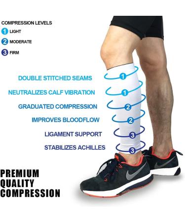 Beister Calf Compression Sleeves for Pain Relief - Men & Women Footless Shin Splint Support Socks - Ideal for Running, Travel, Cycling, Nurses - White (1 Pair) - Buy Online on GoSupps.com