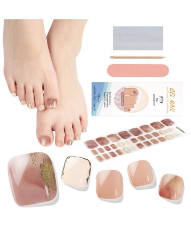 EBANKU 32 PCS Semi Cured Gel Nail Strips Gel Toeail Strips Full Wraps Adhesive Gel Toenail Stickers with Nail File and Stick(UV/LED Lamp Required)-4 # 4