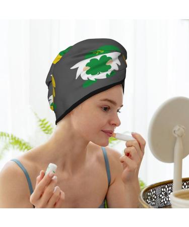 Hair Towel Wrap - Quick Drying Towel Turban with Button | St Patrick's Day Irish Gnomes Design - Buy Online on GoSupps.com