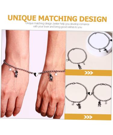 Zerodeko 2 Pairs Astronaut Bracelet Couple Wrist Bracelet Women Adjustable Bracelet Lover Gifts Finger Ring Bracelet Matching Bracelet for Couples Jewelry Stainless Steel Miss As Shown 20x1CM - Buy Online on GoSupps.com