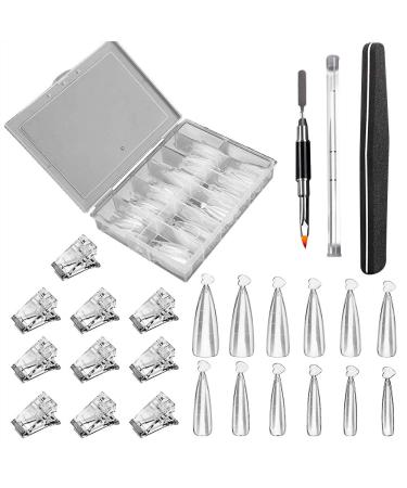 Jawseu 120 pieces dual forms stiletto wrong nails tips nail shapes nail shape kits with nail tip clip artificial nail tip with dual-ended gel nail brush for UV-acrylic DIY manicure for polygel A01 - Buy Online on GoSupps.com