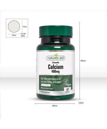 Natures Aid Chewable Calcium 400mg with Vitamin D - 60 Tabs for Strong Bones & Teeth - Buy Online on GoSupps.com
